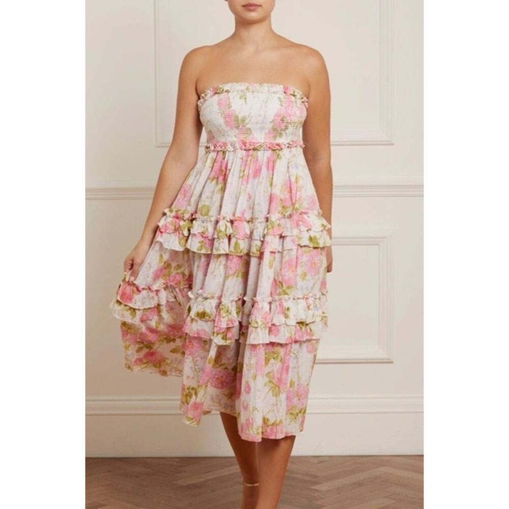 Needle & Thread Rose Bluebell Pink Floral Tulle Bandeau Ballerina dress US 4